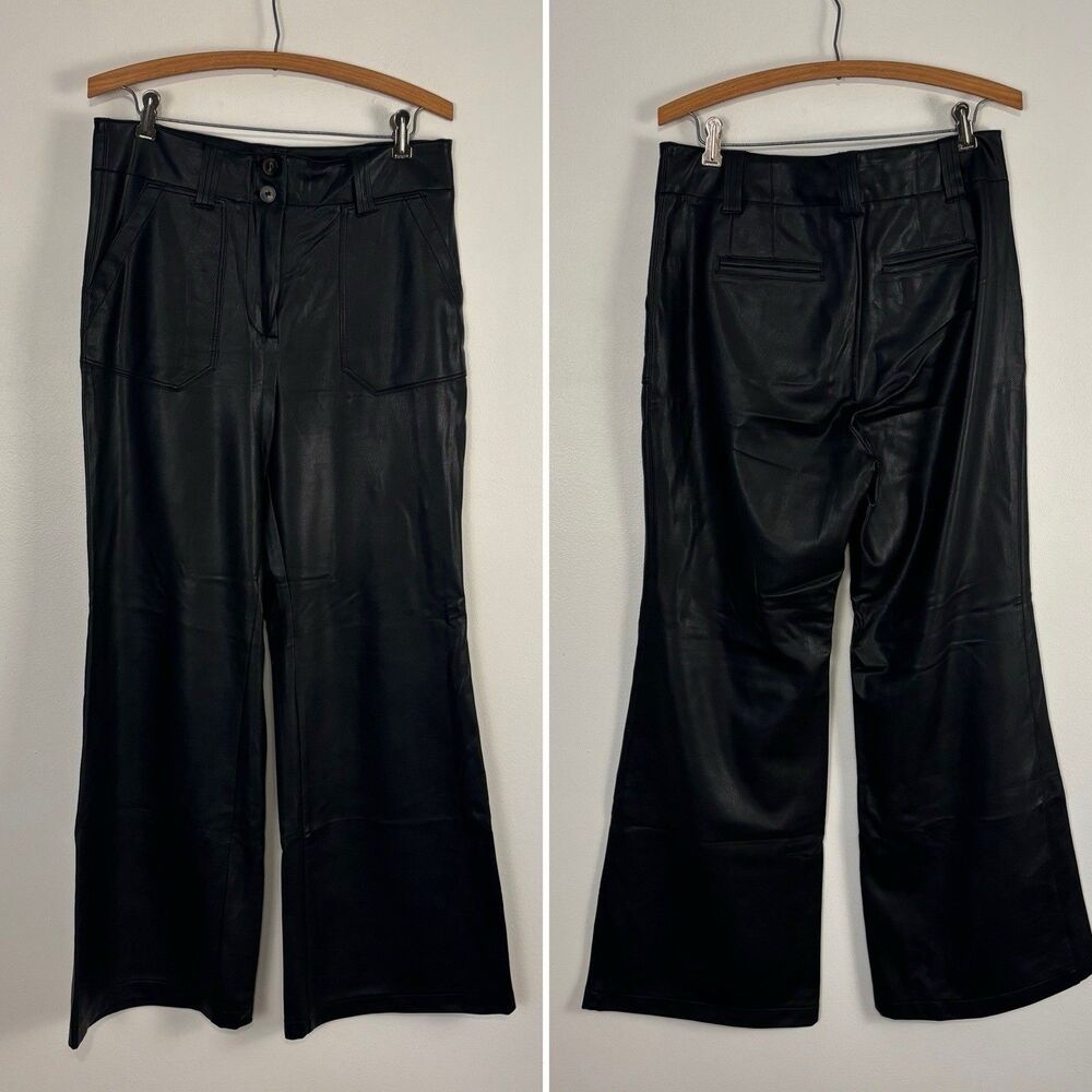 Anthropologie Maeve The Naomi Womens 8 Wide-leg Faux Leather Flare Pants